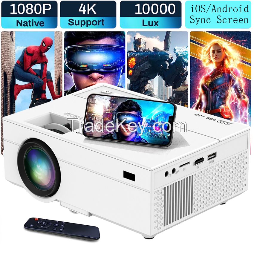 Projector, Native 1080P Full HD Projector with Speaker, Outdoor Portable Movie Mini Projector Compatible with Laptop, Smartphone, TV Stick, Xbox, PS5