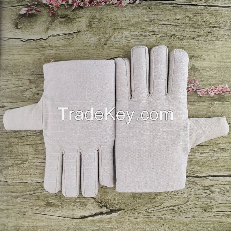 Factory-Made 24-Line Non-Slip Heat Resistant Canvas Work Safety Gloves Double-Layer Protection