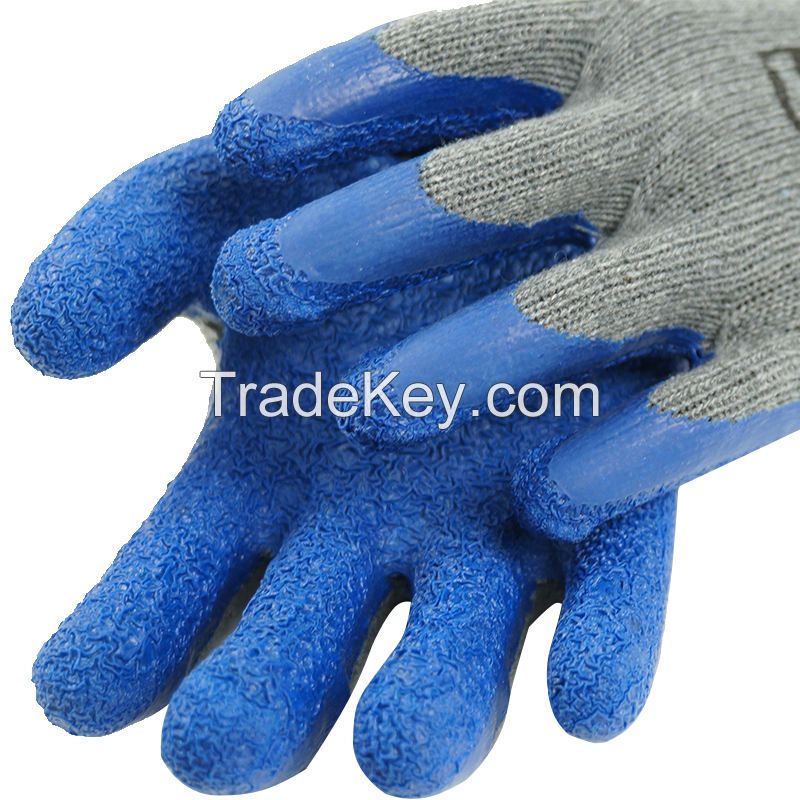 10 Stitches of Grey Yarn Grey Polyester Cotton Knitted Blue Crinkle Latex Palm Coated Work Safety Gloves
