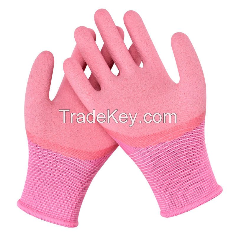  Customizable Logo Working Gloves Thirteen Needle Latex Wrinkled Garden Gloves Water-Proof Free Sample