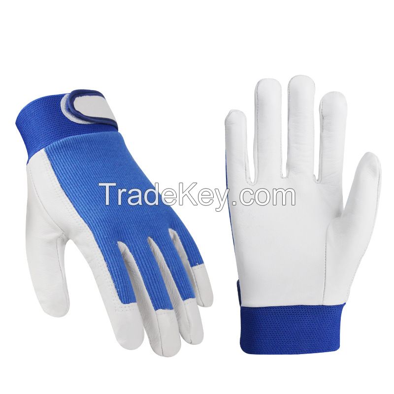 Top-grain sheepskin semi-leather gloves, breathable striped elastic fabric, labor protection, electric welding and gardening gloves