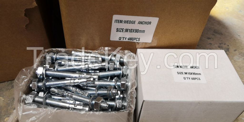 M10*100 Through Bolts Wedge Anchor Blue Zinc Plated Carbon Steel Expansion Factory Manufacturer China