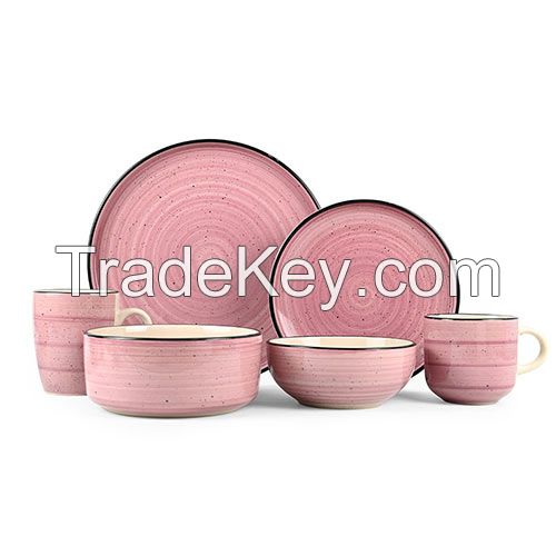 Color Rim Rose Ceramic Dinner Set With Speckles No.RLS5487