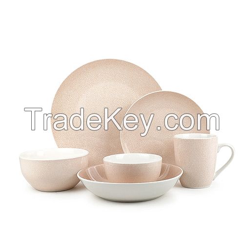 Pink Crackle Pad-printing Porcelain Dinner Set