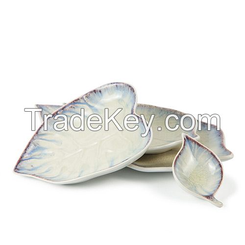 OEM Leaf-shaped Ceramic Plates Luxury Tableware Dishes