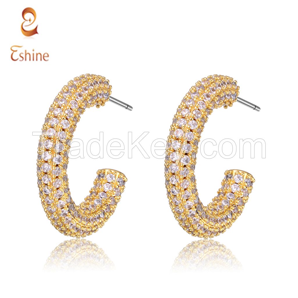 Luxury 18 Gold Plated Pave Cubic Zirconia Hoop Earring