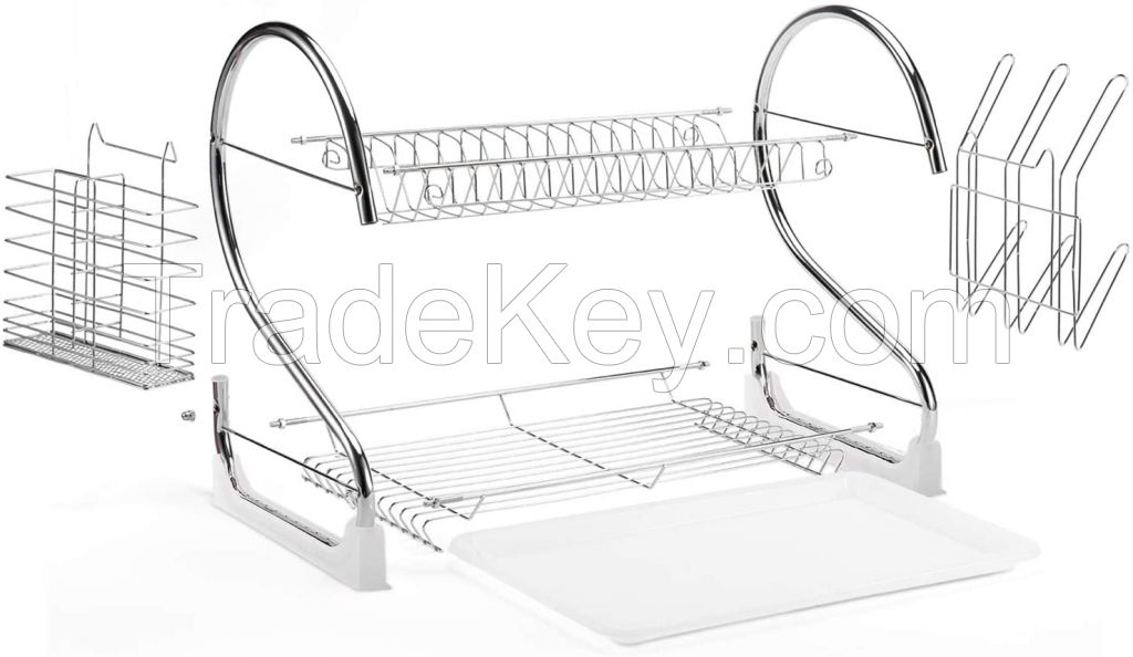Multifunctional Kitchen Countertop Organizer Shelf Double Layer Dish Drying Rack With Mug Holder