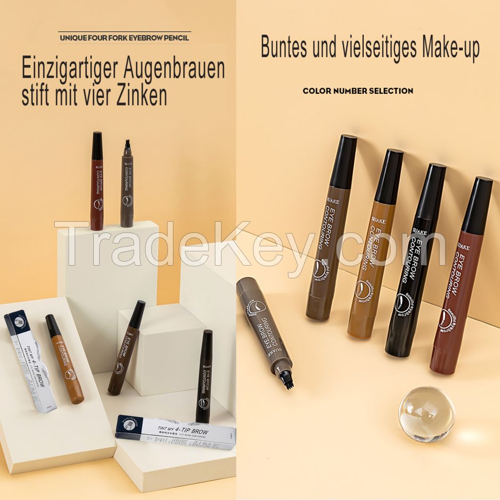 Eyebrow Pencil Waterproof Set with Four Microforked Brushes,