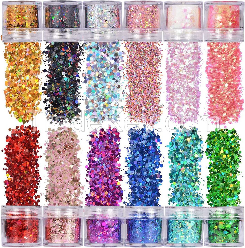 Fine Glitter 12 Color Suit, Festival Rave Accessories Body Flash Nail Enhancement, Face, Hair, Eye Shadow, Eyes, Clothes, Women's Ultra-thin Makeup Sequins