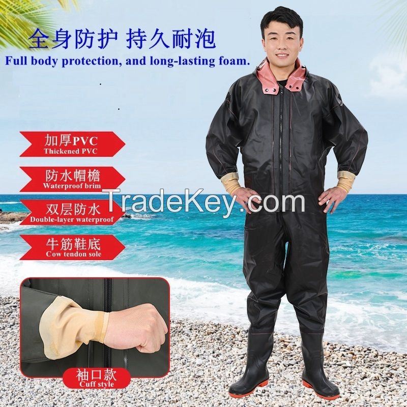 Cuff Style PVC Waterproof Full Body Fishing Wader Breathable Fishing Chest Wader Suit with Gloves for Men Women