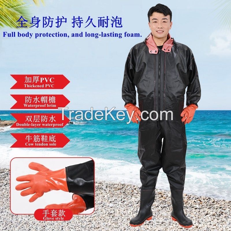 Glove Style PVC Waterproof Full Body Fishing Wader Breathable Fishing Chest Wader Suit with Gloves for Men Women