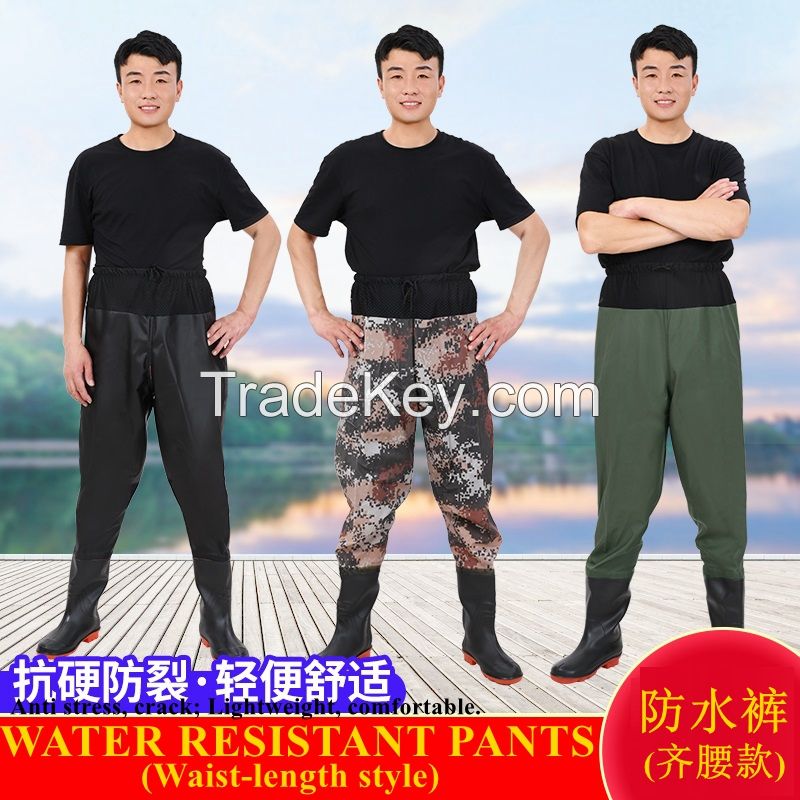 Waist-length Style PVC Waterproof Full Body Fishing Wader Breathable Fishing Chest Wader Suit with Gloves for Men Women Water Resistant Pants 