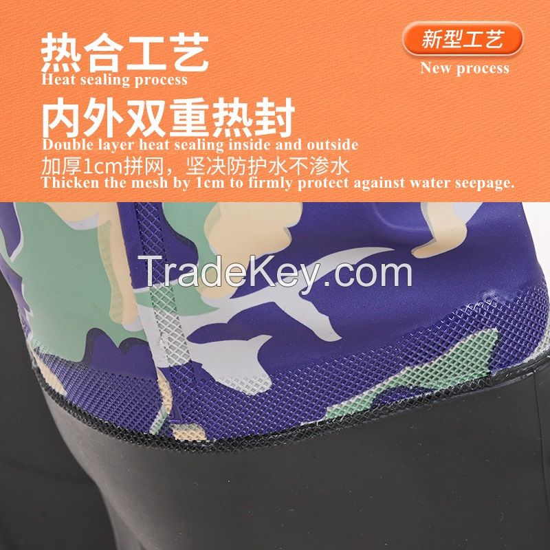 Waist-length Style PVC Waterproof Full Body Fishing Wader Breathable Fishing Chest Wader Suit with Gloves for Men Women Water Resistant Pants