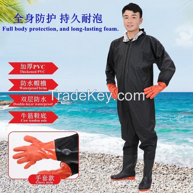 Glove Style PVC Waterproof Full Body Fishing Wader Breathable Fishing Chest Wader Suit with Gloves for Men Women