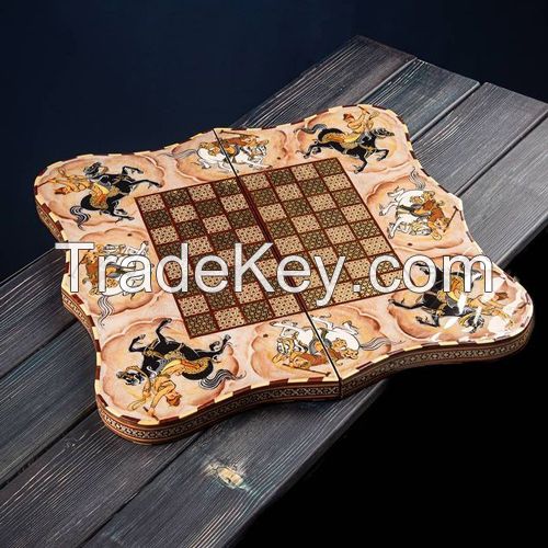 Unique Minakari &amp;amp; Inlaid Chessboard &amp;amp; Backgammon HC-1019
