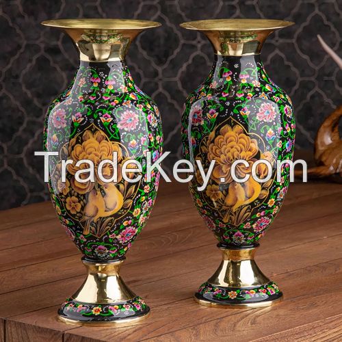 Hand Painted Brass Minakari Vase 2 Pcs AC-951