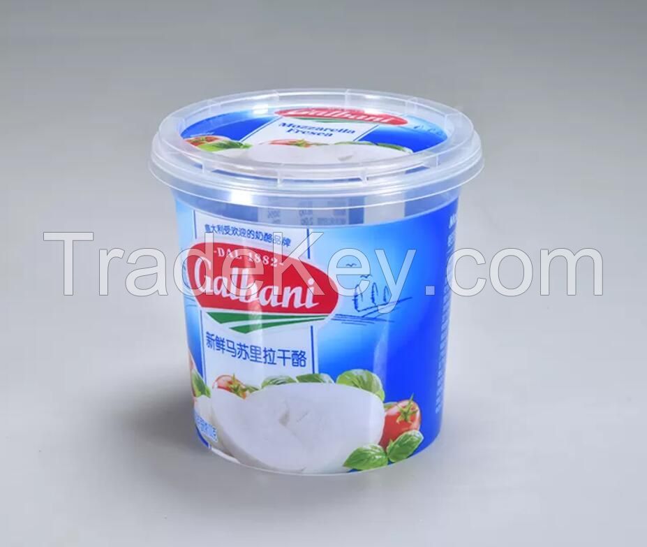 400g Plastic IML round cheese container with rigid lid