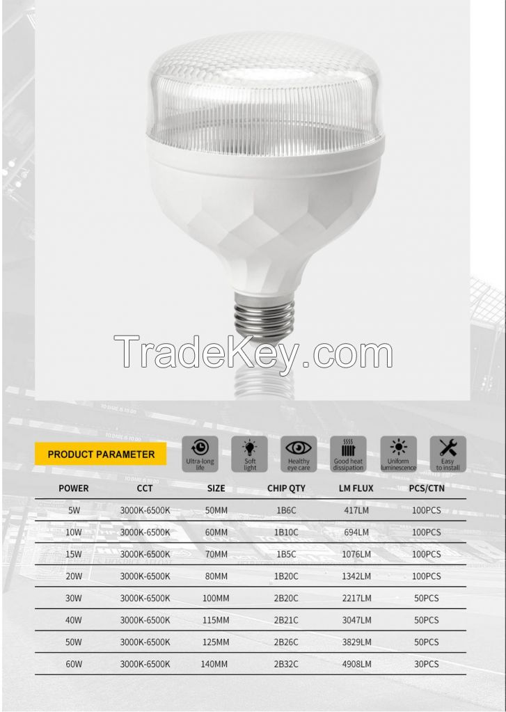 High Quality Indoor Decoration Light e27 b22 Plastic 5w 10w 15w 20w 30w 40w 60w 80w Driver T Shape Bulbs Home T ype Led Bulb