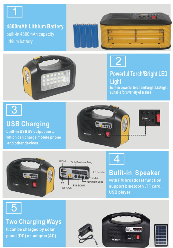 Solar Led Lighting Kit Portable Indoor Lighting Rechargeable Solar System