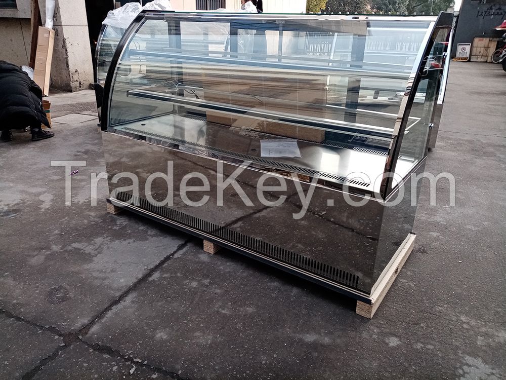 1.2m width two adjustable shelves curved cake glass display baverage showcase
