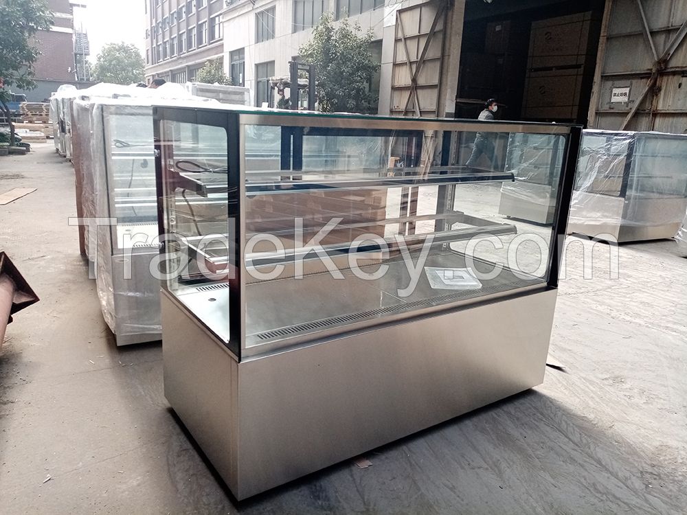 1.5m width two adjustable shelves straight cake glass display baverage showcase