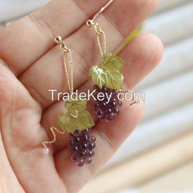 Livianla Jewelry Handmade Resin Grape Mismatched Earrings