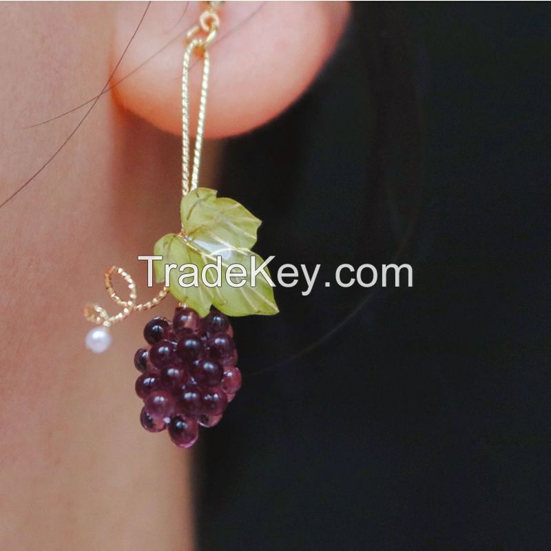 Livianla Jewelry Handmade Resin Grape Mismatched Earrings