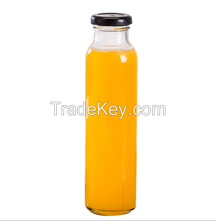 Factory Wholesale 350ml 500ml Clear Tall Round Shape Coffee Juice Milk Tea Beverage Glass Bottle with Metal Lid or Cork