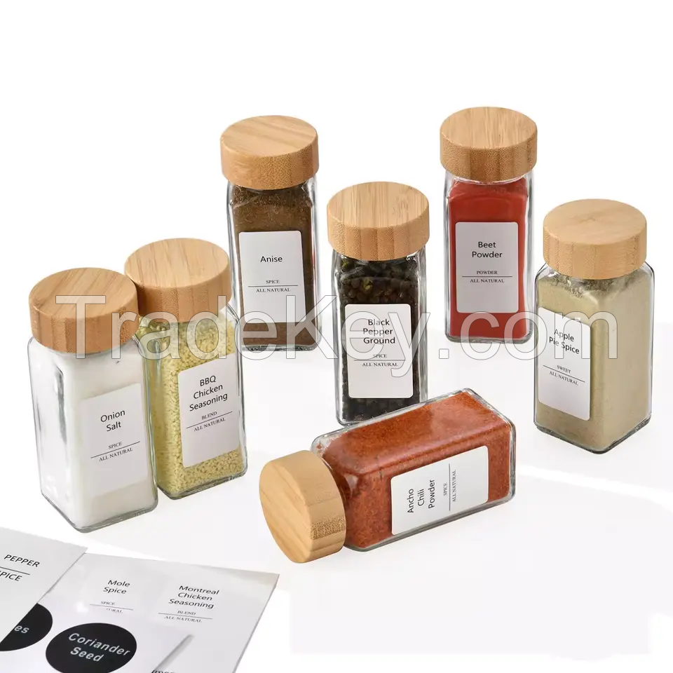 4oz square round seasoning glass bottle 120ml square round kitchen salt spice pepper shaker glass bottle with bamboo lid