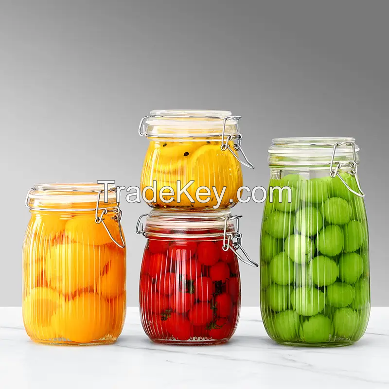 new airtight food storage container 500ml 750ml 1L 1.5L glass pickle jam sauce jar with swing top lid