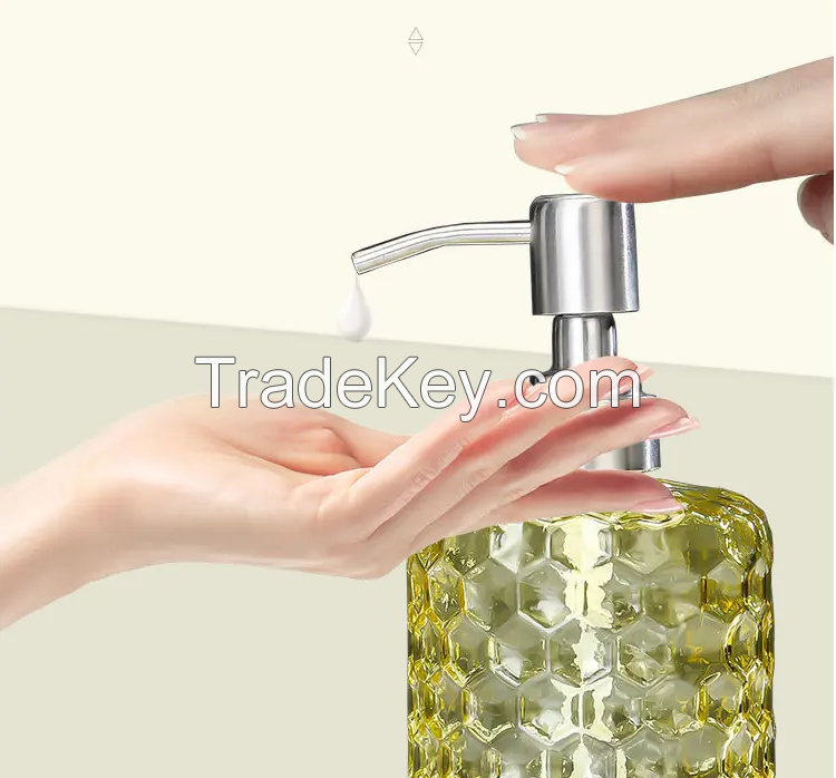 500ml Round Honeycomb Shape Embossed Green Blue Yellow Purple Shampoo Body Lotion Hand Wash Liquid Glass Bottle with Pump