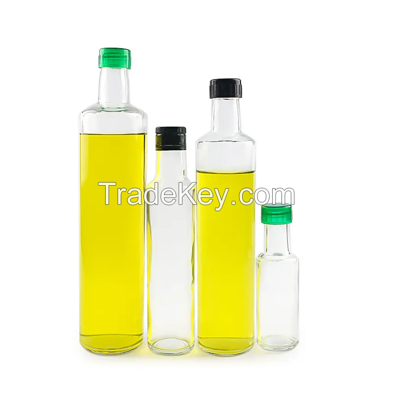 Wholesale 120ml 280ml 520ml 750ml 1000ml Clear Round Shape Cooking Olive Oil Glass Bottle with Black Green Twist Lid