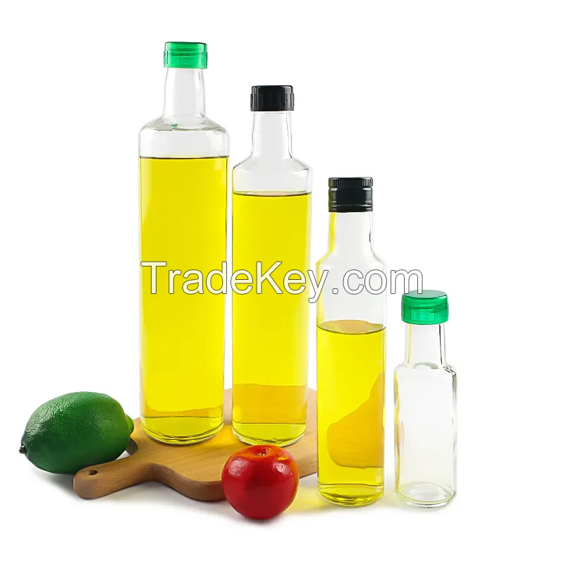 Wholesale 120ml 280ml 520ml 750ml 1000ml Clear Round Shape Cooking Olive Oil Glass Bottle with Black Green Twist Lid