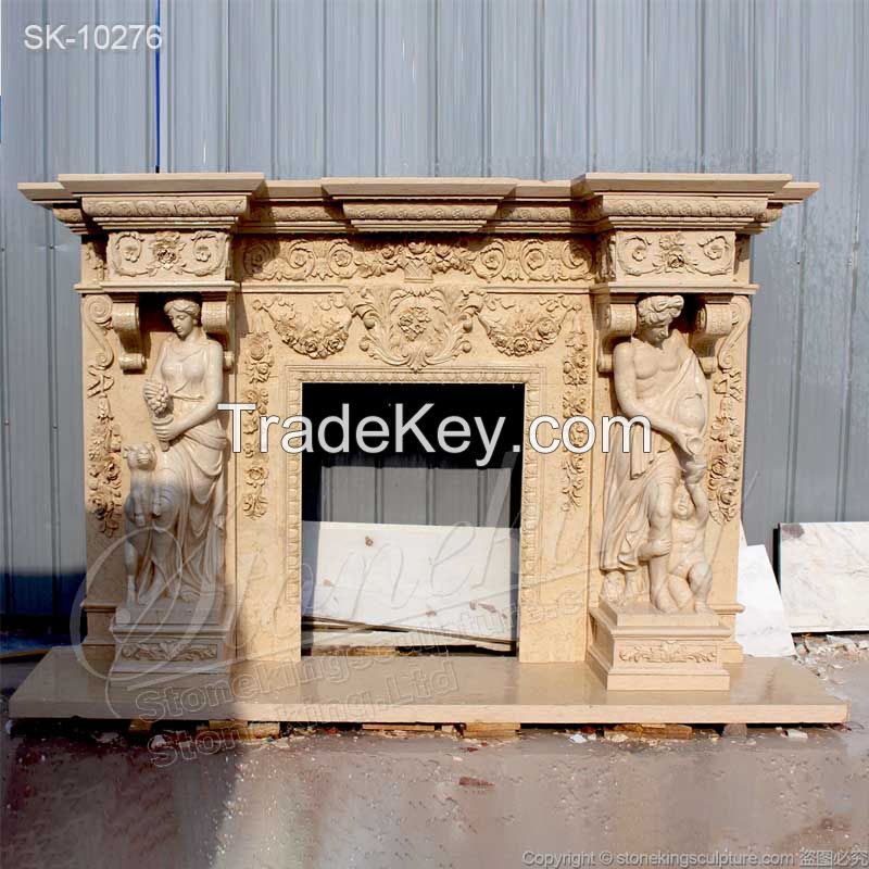 Marble Fireplace Mantel Surorund with Woman Statues 