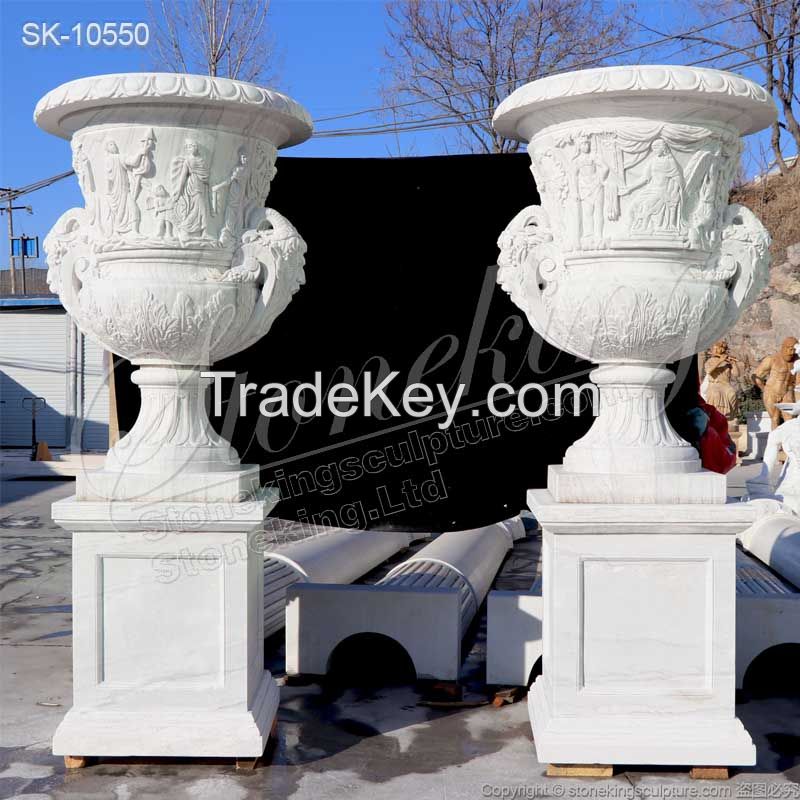 Large Outdoor White Marble Planters and Flower Pots for garden