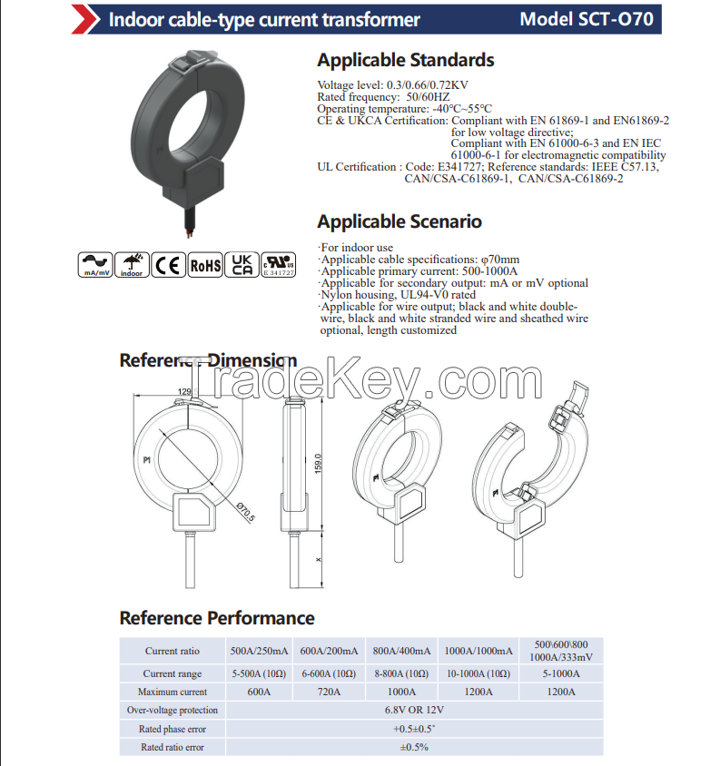 Indoor cable-type current transformer SCT-O70
