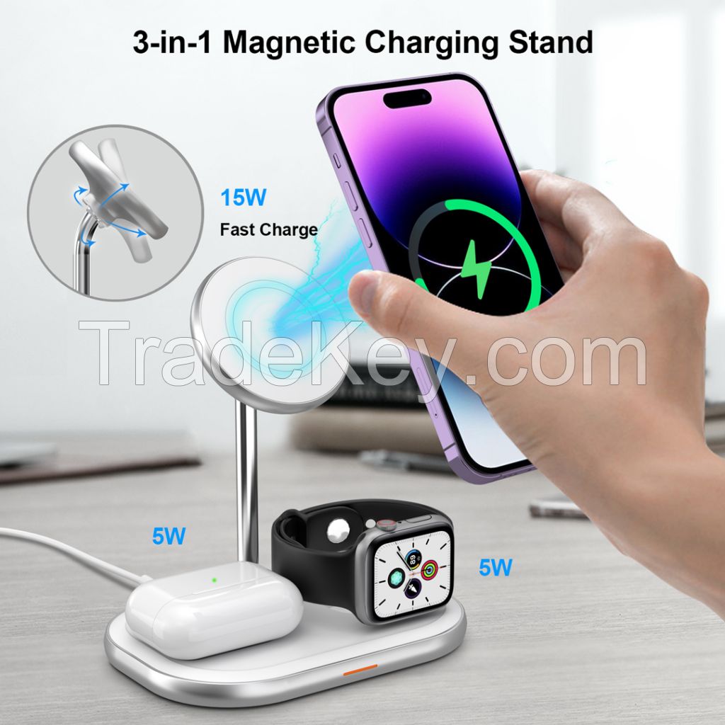 Magnetic 3 in 1 wireless charging stand