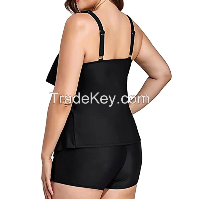 Kaichuang Sports Black Large Size Sling Swimsuit Two-piece Body Covering Thin Boxer Pants Design Is More Elastic