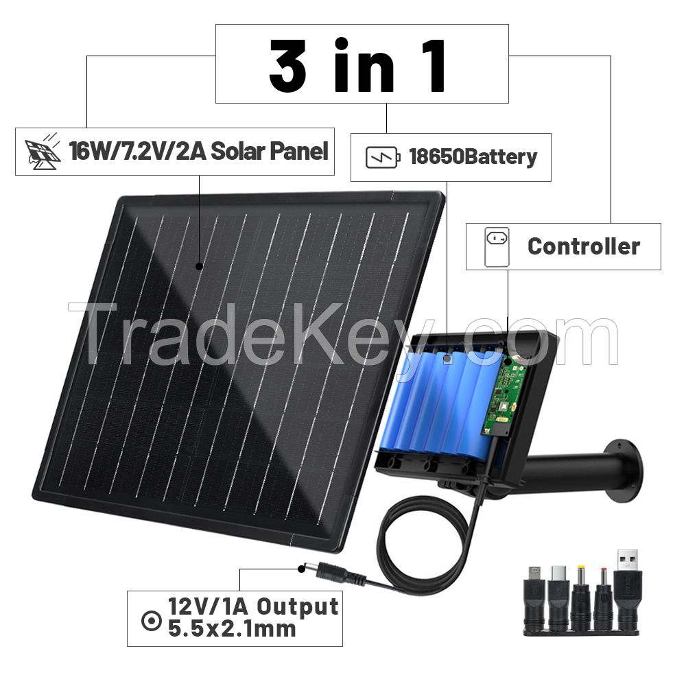 D16 Solar Cells Charger 12V Micro USB Type-C Portable Solar Panels power bank 18000mAh For Security Camera