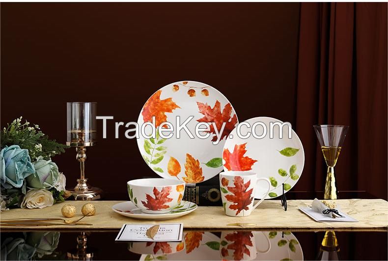 High Temperature On-glaze Dinnerware Set with Maple Leaf Decal