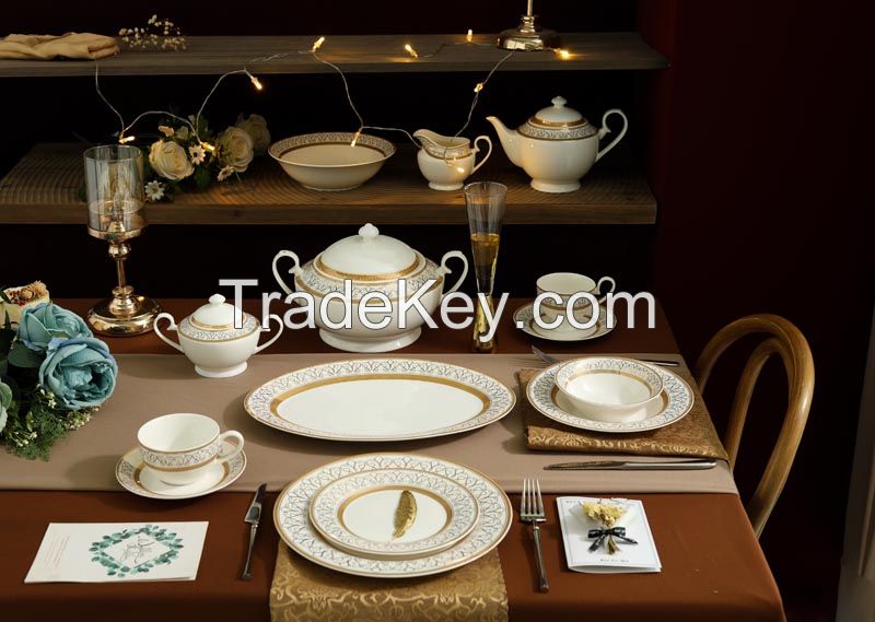 12 peoples 154pcs/set new bone china dinner set with gold ceal