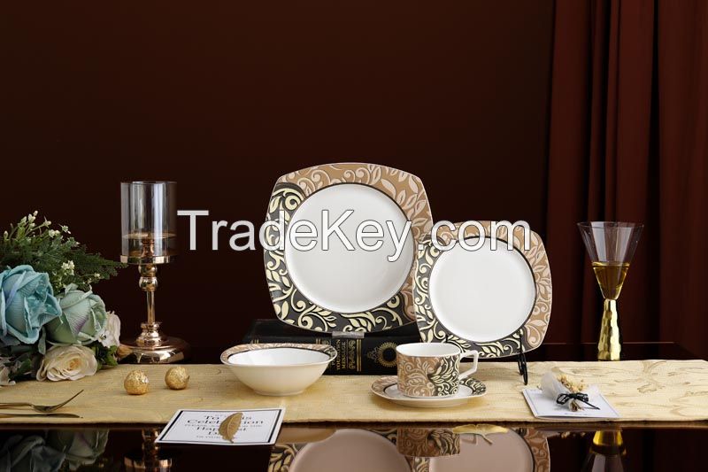 New Bone China Spindrift Gold Decal Dinnerware Set