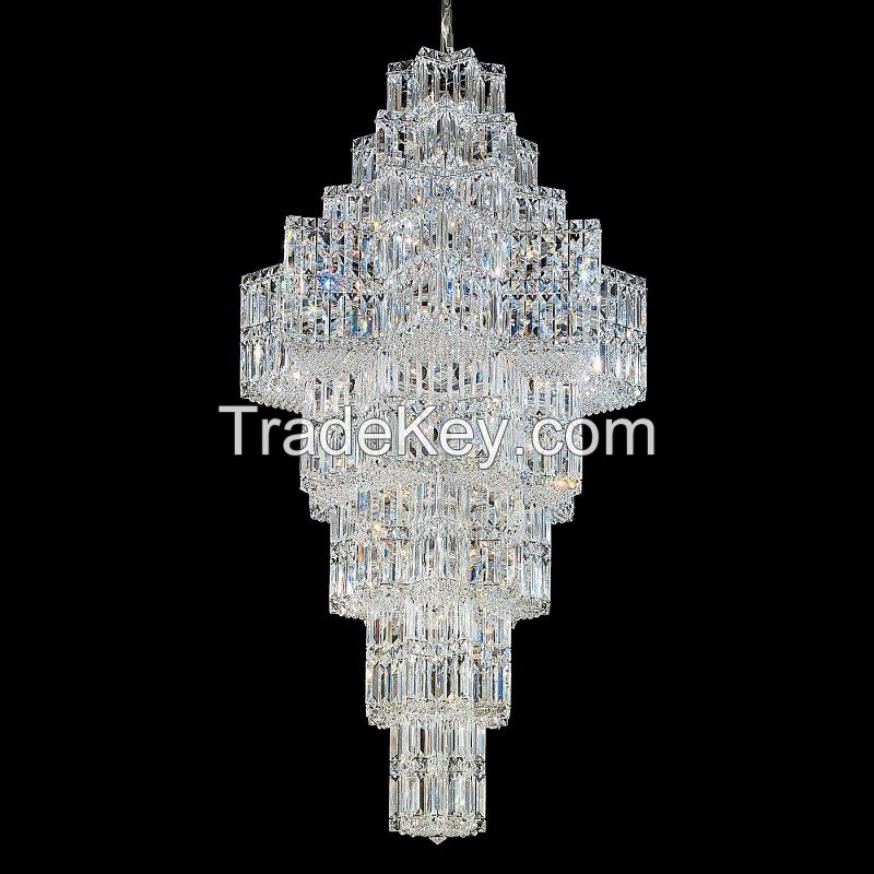  Staircase Long Crystal Chandelier 29.5" Wide In Chrome