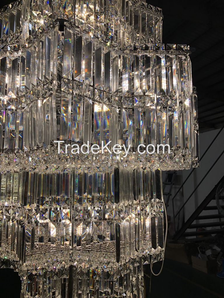 Staircase Long Crystal Chandelier 29.5" Wide In Chrome