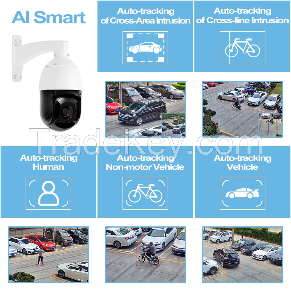 High Resolution PoE Cameras Face ID Detection 18X 500M Day Vision 30fps PTZ Auto Tracking Camera