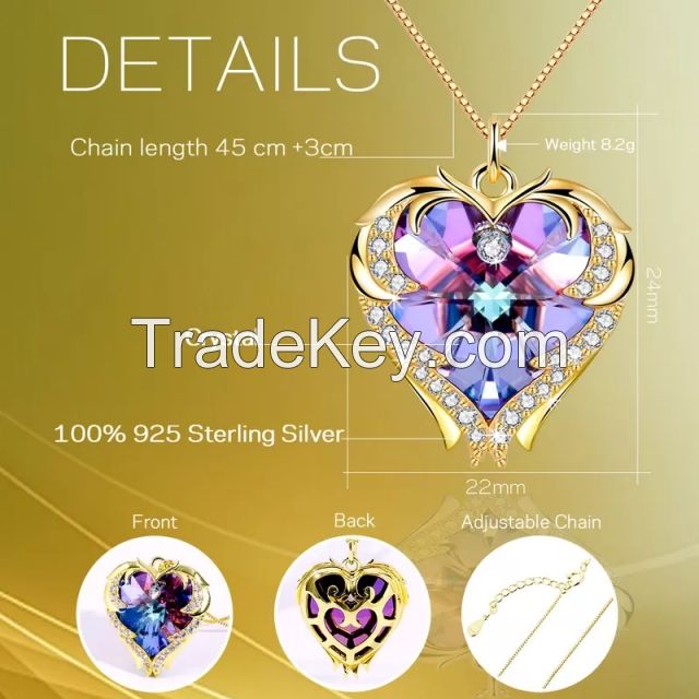 Best Italian quality jewelry gold plated silver heart pendant for women