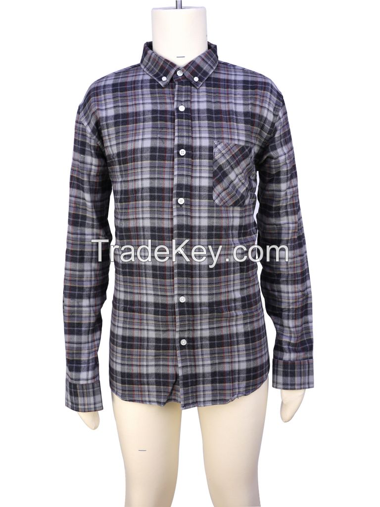 Men's Spring and Autumn 100% cotton casual printed long sleeved lapel shirt