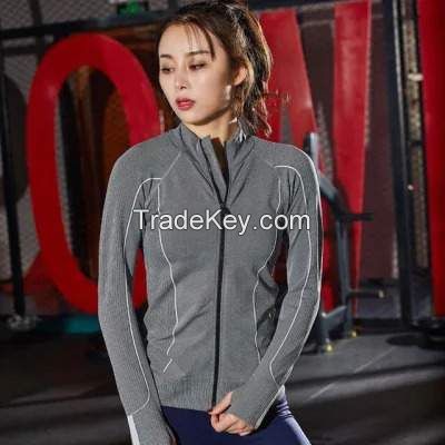 Women Sports Zipper Quick Dry Running Sports Wear Long Sleeve Outdoor Fitness Gym Training Coat Lady Yoga Jacket