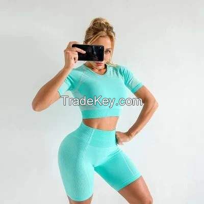 Vc-1276 Quick-Drying New Fashion 2 Piece Yoga Pants Sets Ladies Gym Fitness Workout Yoga Clothes Suit