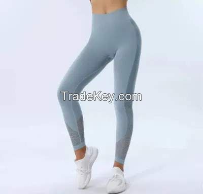 Hollow out Side Breathable Fitness Sports Running Pants High Waist Mesh Workout Yoga Leggings